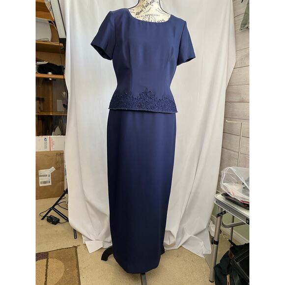 J. R. Nites Petites by Caliendo Blue Beaded Detail Evening Gown Maxi 4 Petite - Picture 2 of 12